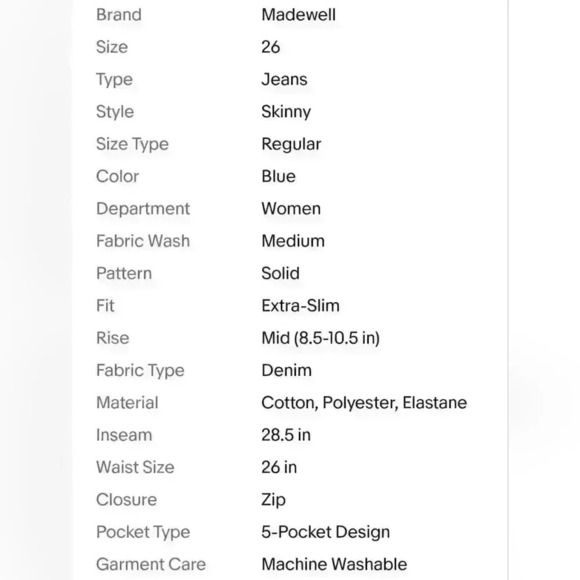 NWOT Women's Madewell Jeans 10" High Riser Skinny Skinny - Picture 13 of 13